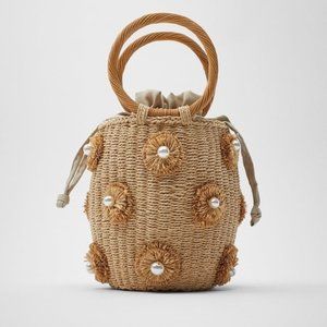 Zara Pearl Trim Basket Bag